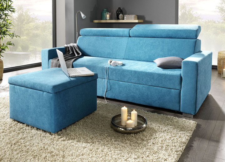 Hoekbankstellen - Gestoffeerd meubel met slaapfunctie en verstelbare hoofdsteunen, in Farbe BLAUW, in Ausführung Hoekbank met slaapfunctie en bedlade Ansicht 1