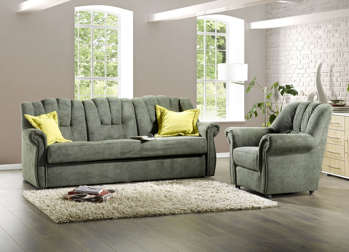 Gestoffeerde meubels - Vrij in de kamer plaatsbaar gestoffeerde meubels met binnenvering, in Farbe GROEN, in Ausführung Driezitter met functie Ansicht 1