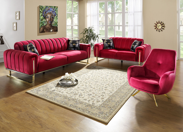 Gestoffeerde meubels - Vrij in de kamer plaatsbaar gestoffeerde meubels met stabiel metalen onderstel, in Farbe BORDEAUX, in Ausführung Tweezitter Ansicht 1