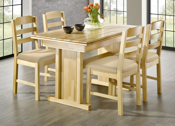 - Eetkamermeubels - tafel en stoelen van massief hout, in Farbe BEIGE-BOOK, in Ausführung Eethoek, 5-delig Ansicht 1
