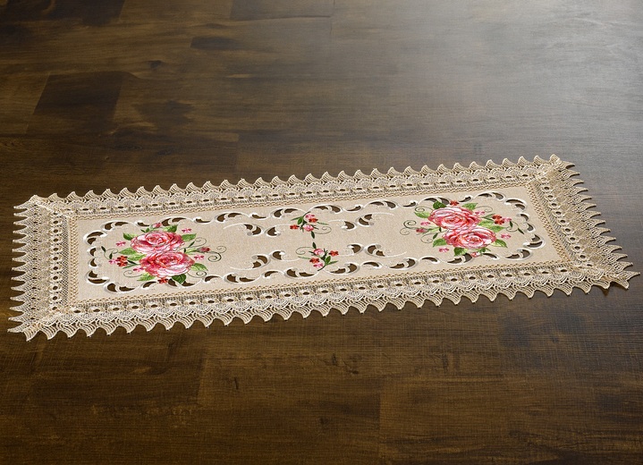SALE % - Kamerdecoratie met prachtig bloemmotief, in Größe 101 (Loper, 30/75 cm) bis 404 (kussensloop, 40 x 40 cm), in Farbe ECRU Ansicht 1