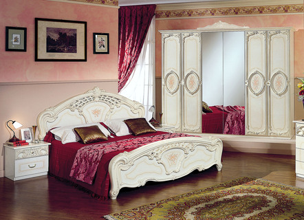 Slaapkamerset, 4-delig, met hoogglans oppervlak en reliëfornament