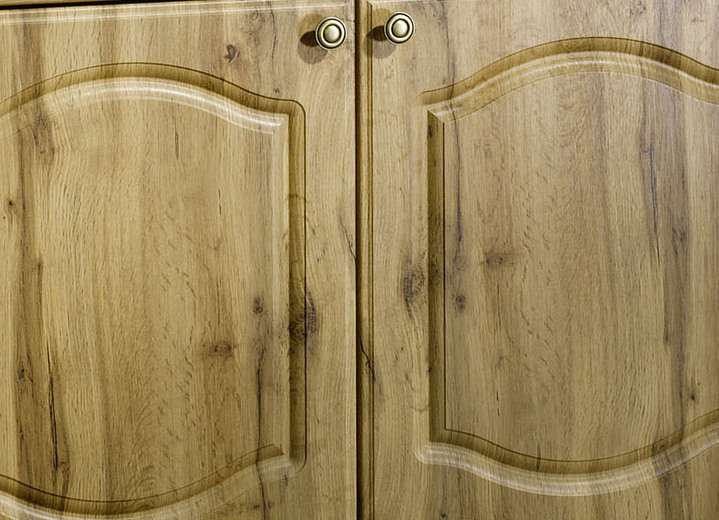 Keukenmeubels - Keukenfornuis met geprofileerd front, in Farbe WIT EIKEN, in Ausführung Hangkast deur wasemkap Ansicht 1
