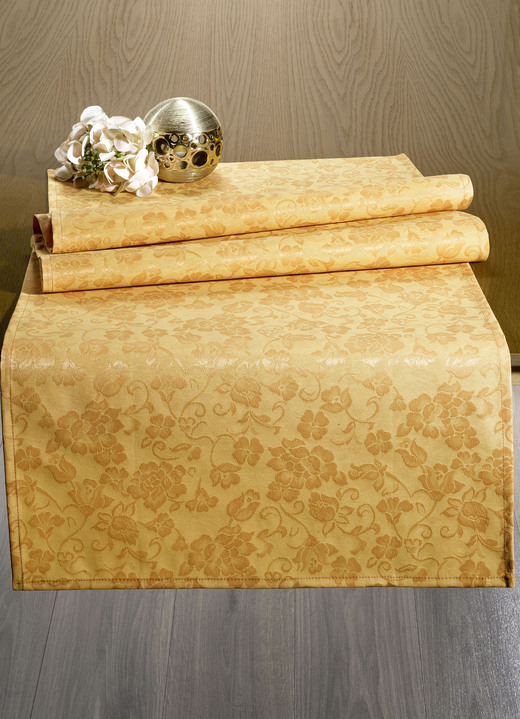 Tafellakens - Handige tafel- en kamerdecoratie met acrylcoating, in Größe 110 (Loper, 50/150 cm) bis 404 (2 kussenslopen, 40/40 cm), in Farbe GOUD