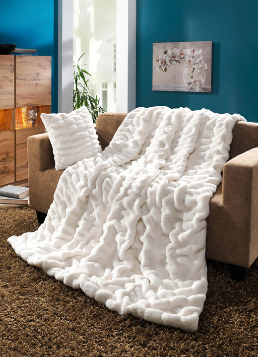 Woondekens - Zachte, elegante plaid en kussenhoes van premium imitatiebont, in Größe 215 (bontplaid, 150 x 200 cm) bis 905 (kussensloop, 40 x 40 cm), in Farbe WIT