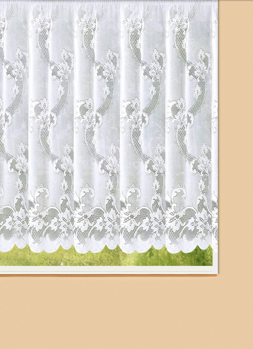 - Bloemenvenstervitrage met universele railband, in Größe 140 (H 125 x B 300 cm) bis 184 (H 175 x B 750 cm), in Farbe WIT Ansicht 1