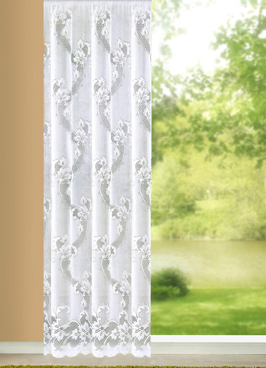 - Prachtig lang glasgordijn met universele railband, in Größe 236 (H 225 x B 300 cm) bis 301 (H 245 x B 750 cm), in Farbe WIT Ansicht 1