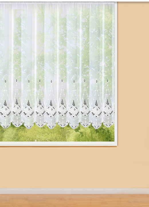 Klassiek - Bloemenvenstervitrage met universele railband, in Größe 140 (H 125 x B 300 cm) bis 181 (H175xB600 cm), in Farbe WIT Ansicht 1