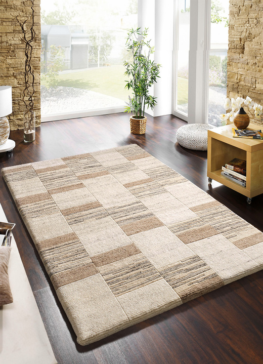 Modern - Handgetufte tapijten van zuiver scheerwol, in Größe 103 (vloerkleed, 60 x 90 cm) bis 325 (slaapkamermat, 3-delig), in Farbe NATUREL Ansicht 1