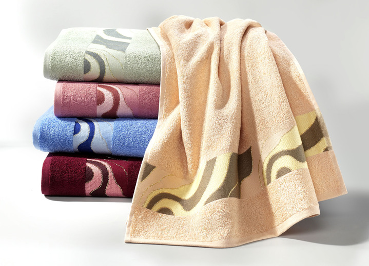 Handdoeken - Prachtige badhanddoekenset met bedrukte jacquard-boorden, in Größe 200 (1 handdoek 50/100 cm) bis 205 (5-delige voordeelset), in Farbe ABRIKOOS
