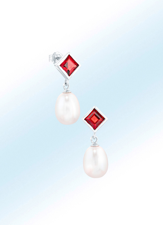 Oorbellen - Elegante oorbellen met echte granaat en zoetwaterparels, in Farbe