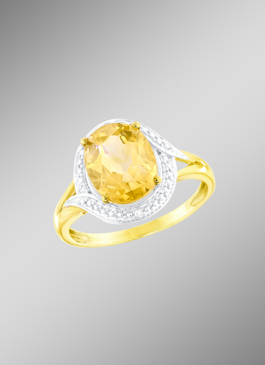 Ringen - Damesring met echte citrien en diamanten, in Größe 160 bis 220, in Farbe  Ansicht 1