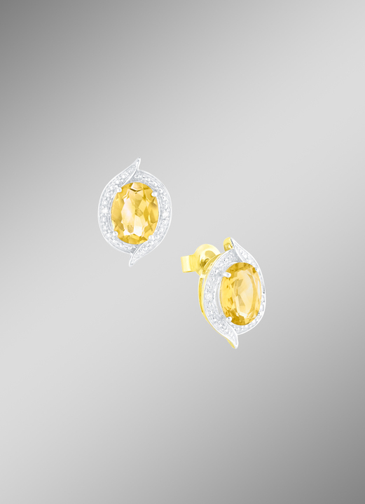 Ohrschmuck - Wunderschöne Ohrstecker mit echt Citrin und Diamanten, in Farbe  Ansicht 1
