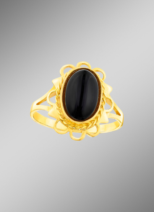 Ringen - Klassieke damesring met echte onyx, in Größe 160 bis 220, in Farbe
