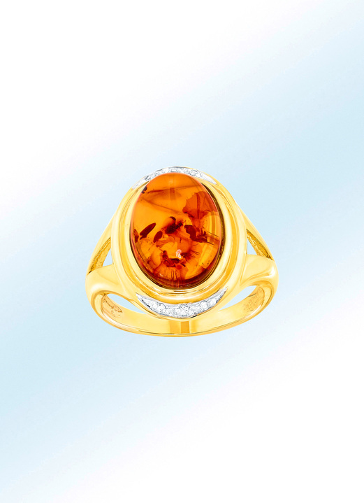 Ringen - Prachtige damesring met echte barnsteen, in Größe 160 bis 220, in Farbe