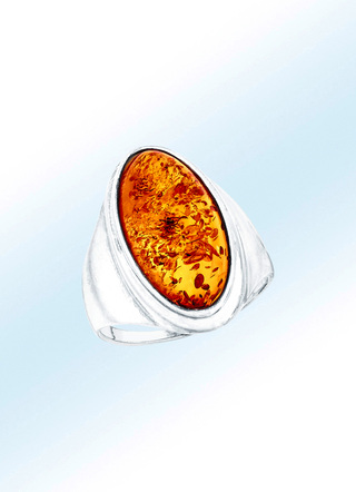 Mooie zilveren ring 925/- fijn, met echte barnsteen