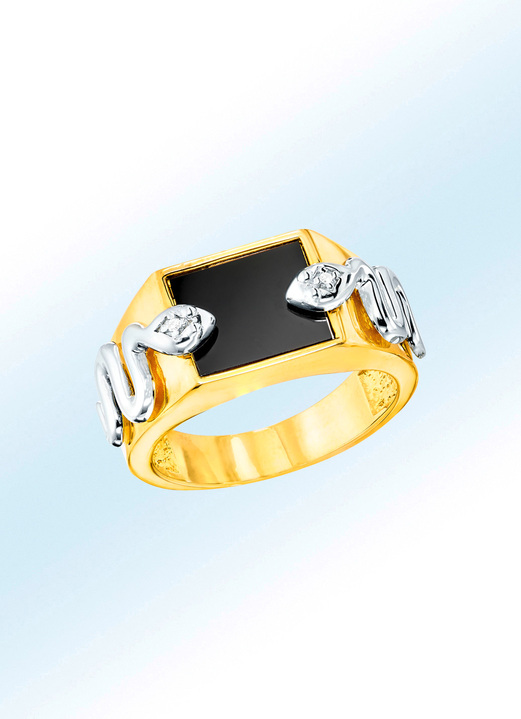 Ringen - Herenring met echte onyx en synth. zirkonia, in Größe 180 bis 240, in Farbe