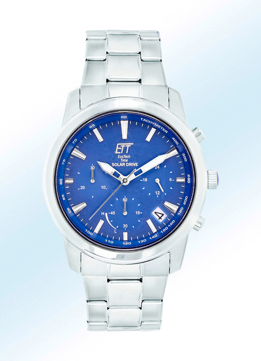 - ETT herenhorloge op zonne-energie met roestvrijstalen kast en leren band, in Farbe