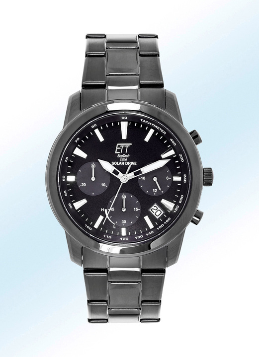 - ETT herenhorloge op zonne-energie met roestvrijstalen kast en leren band, in Farbe