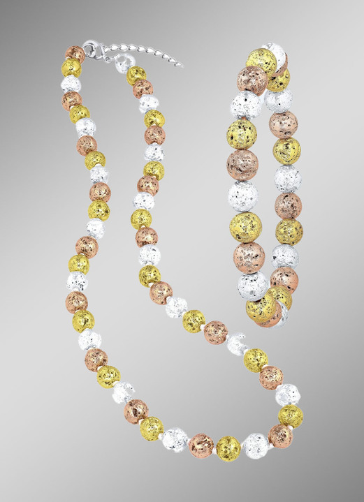 Sieradensets - Prachtige sieradenset, 2 stuks, in Farbe ZILVER-GOUD-ROSE, in Ausführung Sieraden in driekleur Ansicht 1