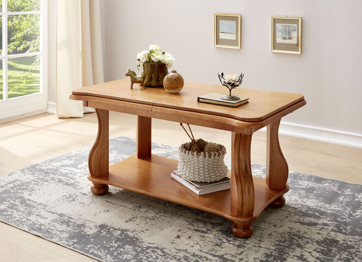 - Uitschuifbare salontafel met massief houten frame, in Farbe ELS