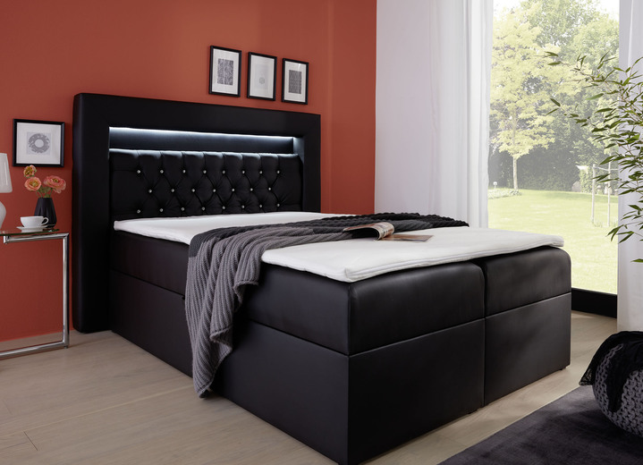 Boxspring - Boxspringbed met LED-verlichting, bedbox en topper, in Farbe ZWART Ansicht 1