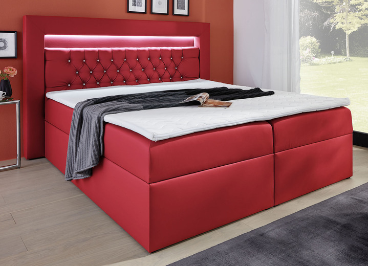 Boxspring - Boxspringbed met LED-verlichting, bedbox en topper, in Farbe ROOD Ansicht 1