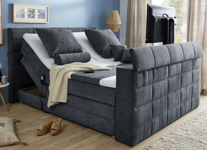 Boxspring - Boxspringbed met elektrisch uitschuifbare tv-beugel, in Farbe ANTRACIET, in Ausführung met motor Ansicht 1