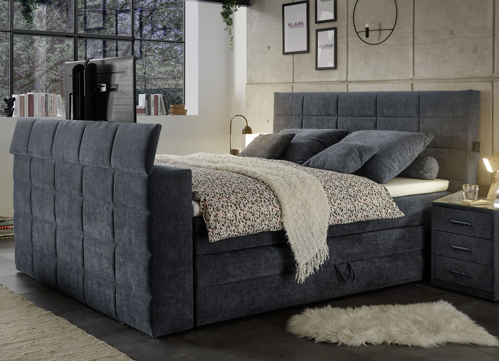 - Boxspringbed met elektrisch uitschuifbare tv-beugel, in Farbe ANTRACIET, in Ausführung mit Bettkasten Ansicht 1