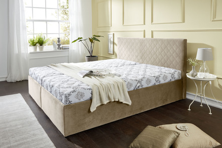 Vast gestoffeerd bed met bedstee