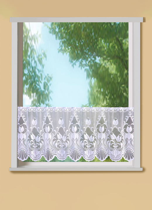 Klassiek - Kort gordijn met doorvoer voor roede, in Größe 660 (H 30 x B 100 cm) bis 876 (H 50 x B 150 cm), in Farbe WIT Ansicht 1