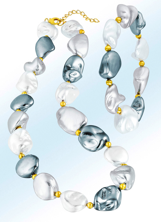 - 2-delige sieradenset van schelpparel, in Farbe wit-grijs-zilver