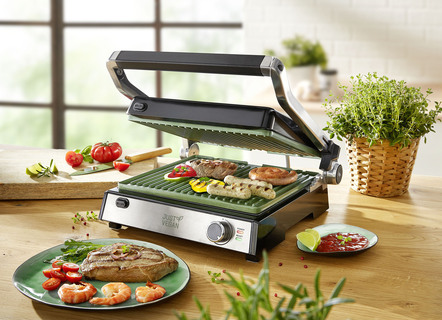 Contactgrill met innovatieve, plantaardige Ceravegan keramische antiaanbaklaag