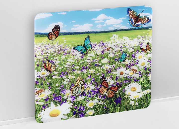Huishoudhulpjes - Het paneel van de muur dat van glas met het motief van de de zomerweide wordt gemaakt, in Farbe ZOMERWEIDE