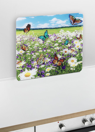Wandpaneel van glas met zomerweidemotief
