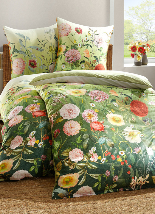 Beddengoed - Omkeerbaar bedlinnen in maco satijn, in Größe 112 (80/80 cm + 135/200 cm) bis 115 (80/80 cm + 155/220 cm), in Farbe GROEN Ansicht 1