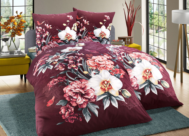 Kaeppel - Kaeppel beddengoedset met ritssluiting, in Größe 112 (80 x 80 cm + 135 x 200 cm) bis 115 (80 x 80 cm + 155 x 220 cm), in Farbe BORDEAUX Ansicht 1