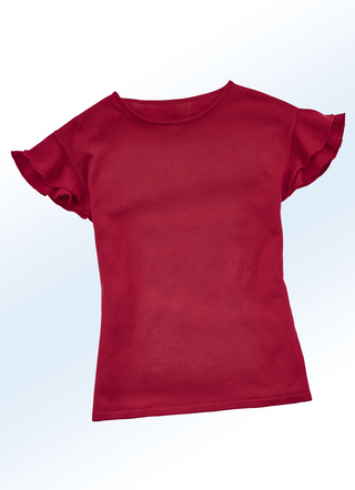 Trui in 2 kleuren met flounce mouwen