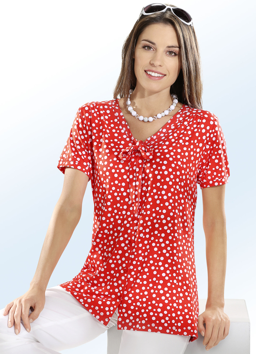 Shirts - Shirtbluse mit Allover Punkte-Dessin in 2 Farben, in Größe 034 bis 050, in Farbe ORANGE-WEISS