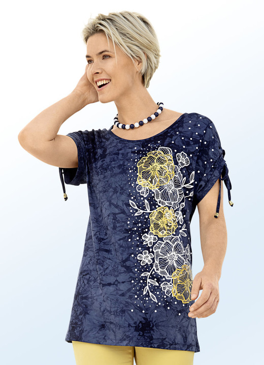 Korte mouw - Shirt in trendy batik-look in 2 kleuren, in Größe 036 bis 054, in Farbe MARINE Ansicht 1