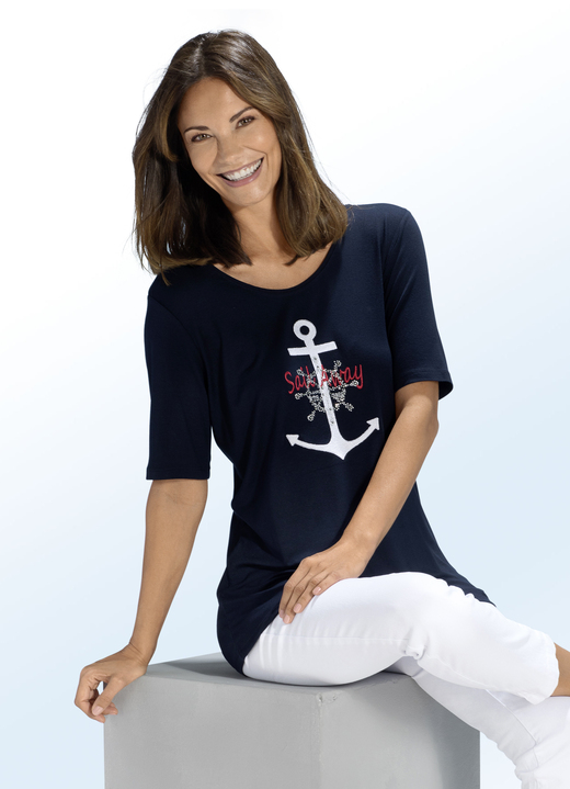 - Shirt met maritieme borduurapplicatie in 2 kleuren, in Größe 038 bis 056, in Farbe MARIENE