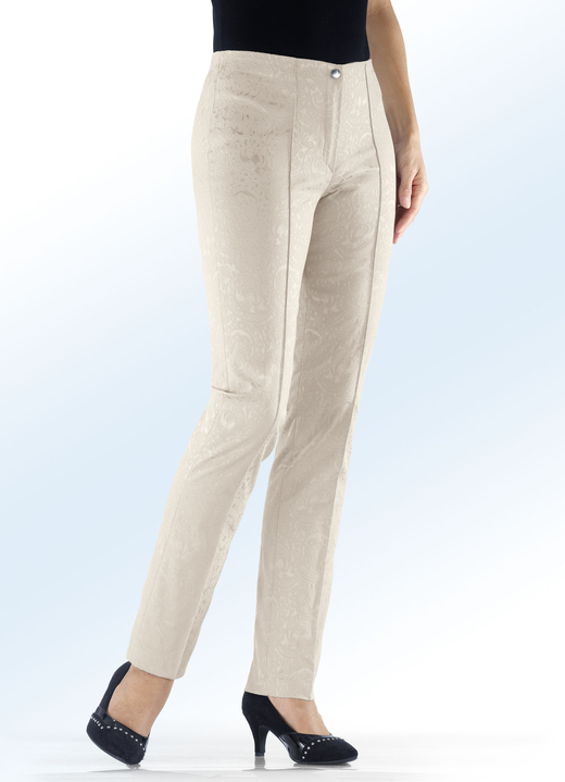 Damenmode - Edel schimmernde Jacquard-Hose, in Größe 018 bis 052, in Farbe HELLBEIGE Ansicht 1