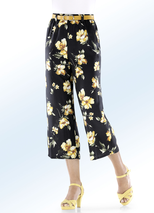 Rokken - Culottes met een prachtig bloemdessin, in Größe 018 bis 054, in Farbe ZWART-GEEL Ansicht 1