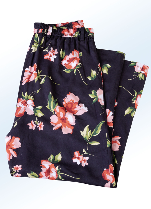 Rokken - Culottes met een prachtig bloemdessin, in Größe 018 bis 054, in Farbe ZWART-KORAAL
