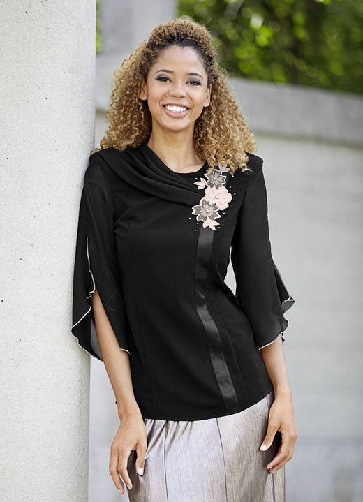 - Chique tuniek met decoratief bloemmotief, in Größe 038 bis 054, in Farbe ZWART Ansicht 1