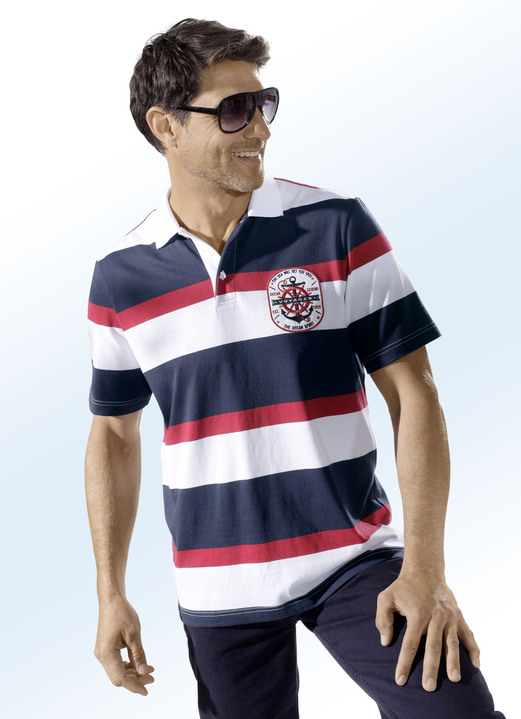 - Prachtig poloshirt met korte knoopsluiting, in Größe 046 bis 062, in Farbe WIT-MARINE-ROOD