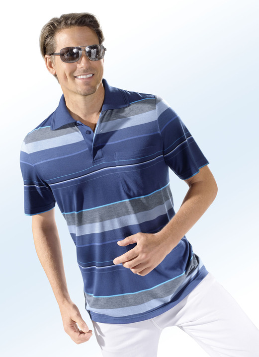 Shirts - Aantrekkelijk poloshirt met borstzak, in Größe 046 bis 062, in Farbe BLAUW-MULTICOLOR