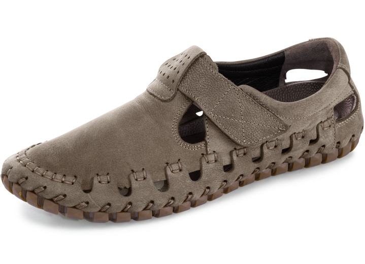 Instappers & veterschoenen - Gemini slip-on schoenen van zacht rundnubuckleer, in Größe 040 bis 046, in Farbe TAUPE Ansicht 1