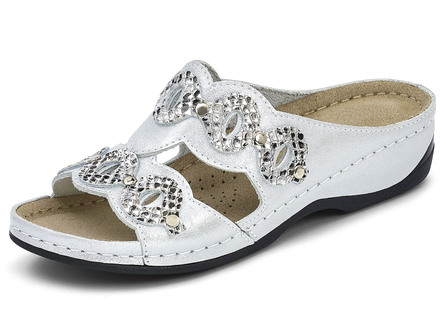 Chique pantolette met anatomisch gevormd diep lederen voetbed, breedtemaat G