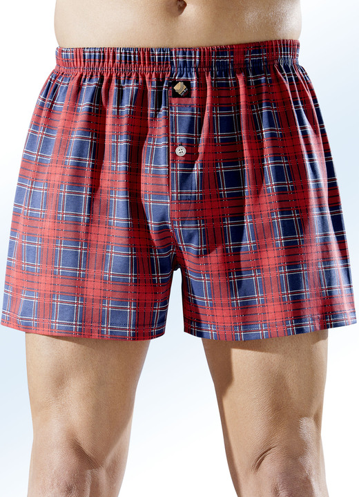Pants & boxershorts - Verpakking met vier boxershorts, geruit, in Größe 004 bis 013, in Farbe 2 X ROOD-BLAUW, 2 X BLAUW-ROOD